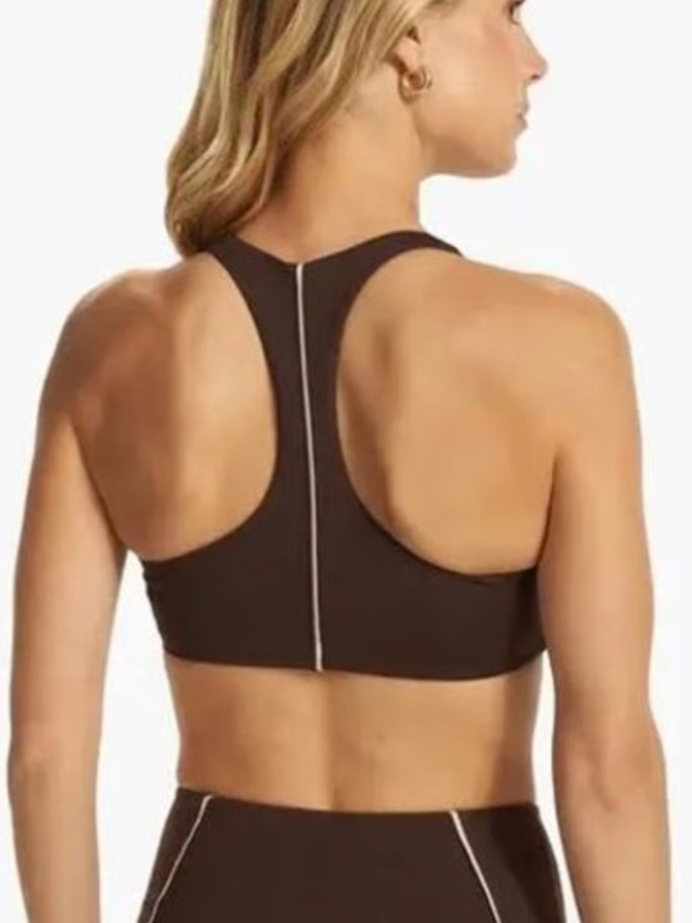 Vuori Brown Racerback Sport Bra with Contrast Stitching